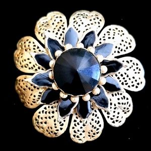 Vintage Gold Tone Metal Filigree Flower Brooch